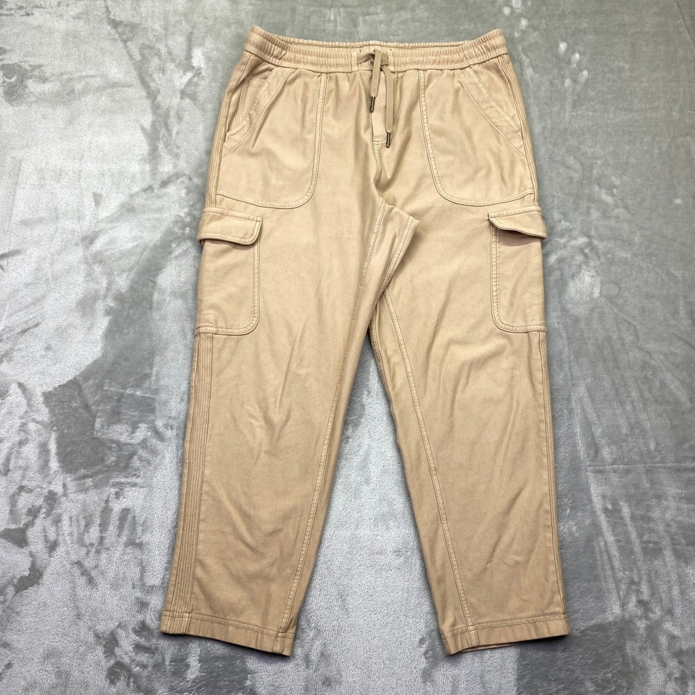 ATHLETA Farallon Cargo Crop Pants Tan Drawstring Waist Women's Size 8 Fits 32"